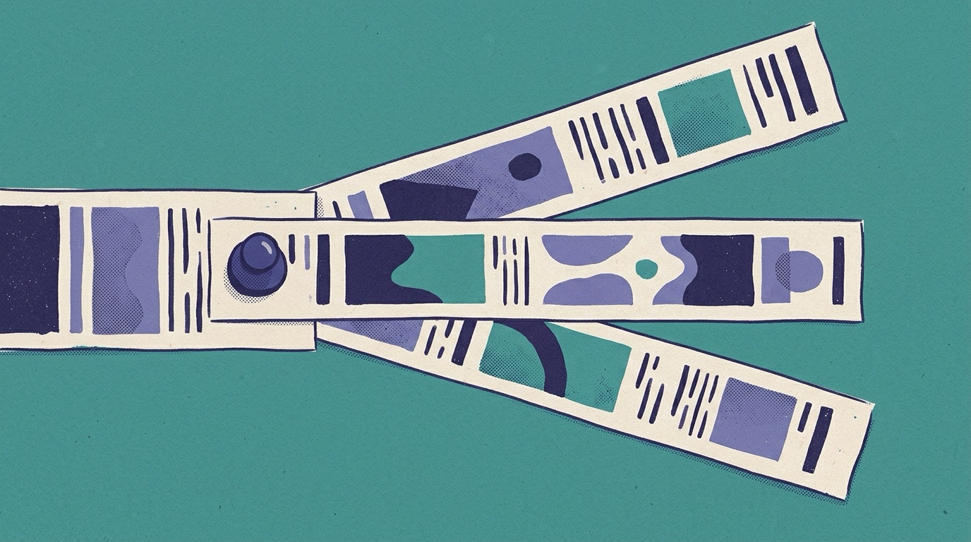 Three printed strips sliding apart while one stays pinned under a paperweight